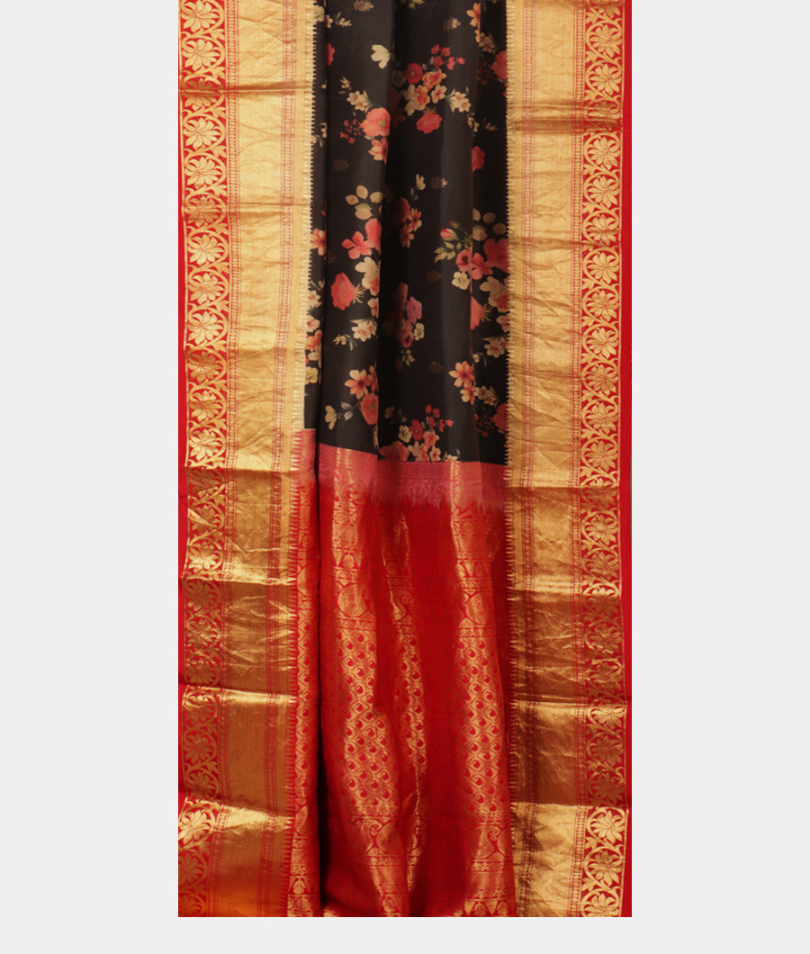 Black Printed Soft Silk Saree T2265192