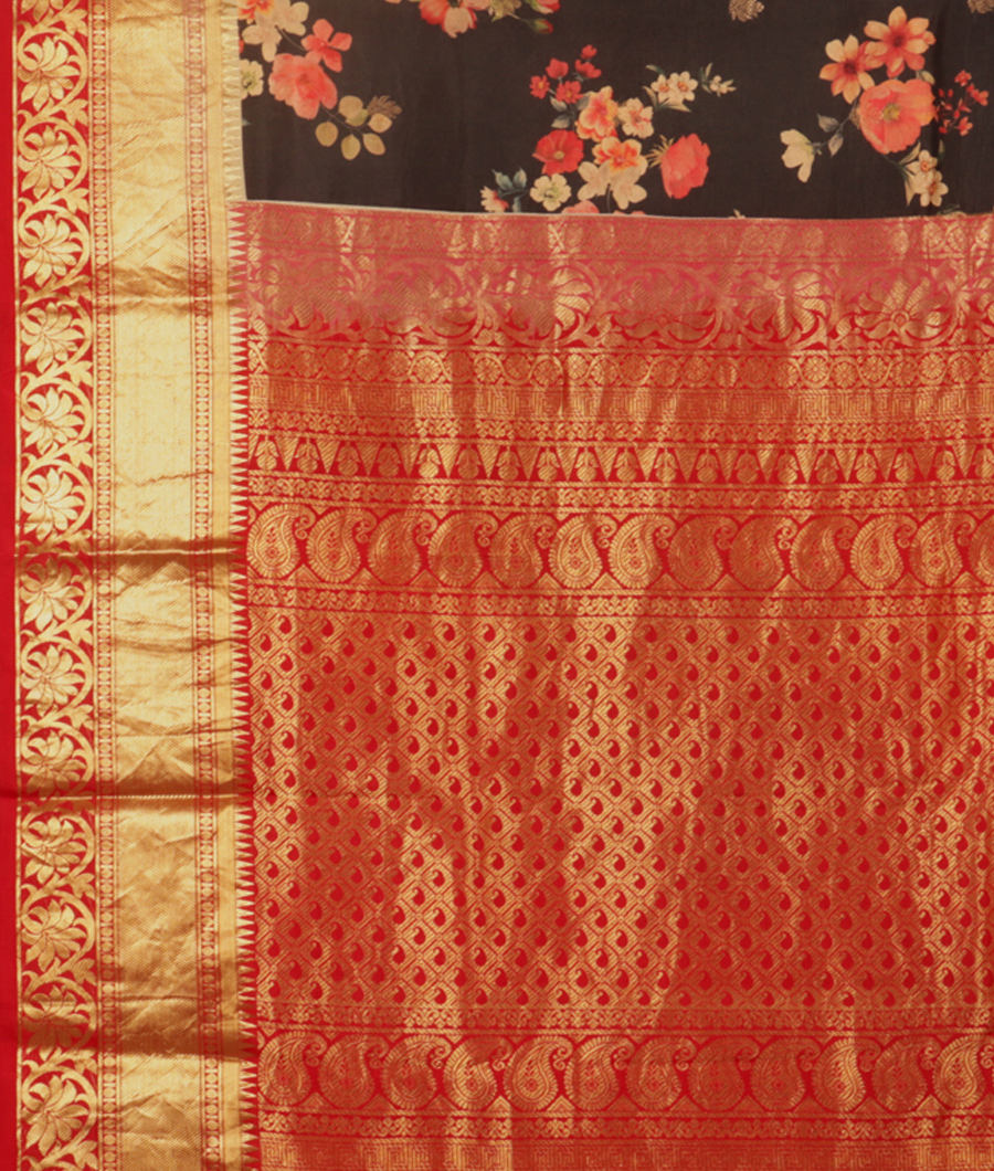 Black Printed Soft Silk Saree T2265194