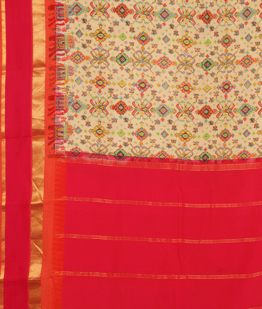 Off-White Printed Soft Silk Saree T2591054
