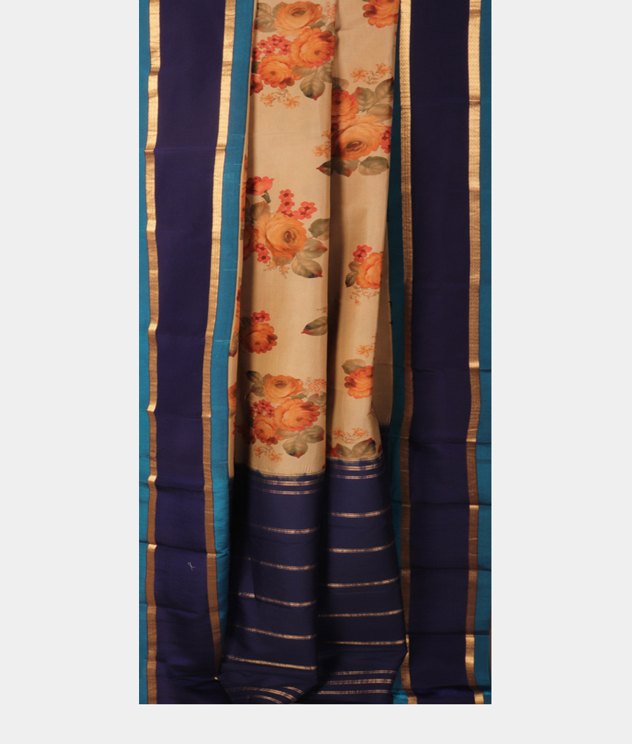 Beige Printed Soft Silk Saree T2489532