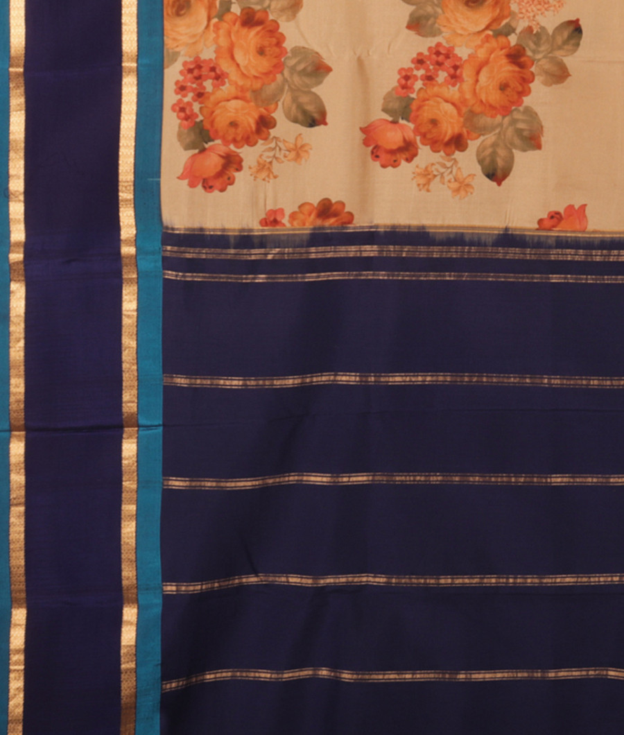 Beige Printed Soft Silk Saree T2489534