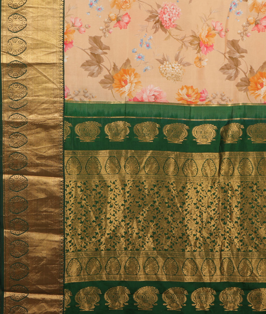 Beige Printed Soft Silk Saree T2831344