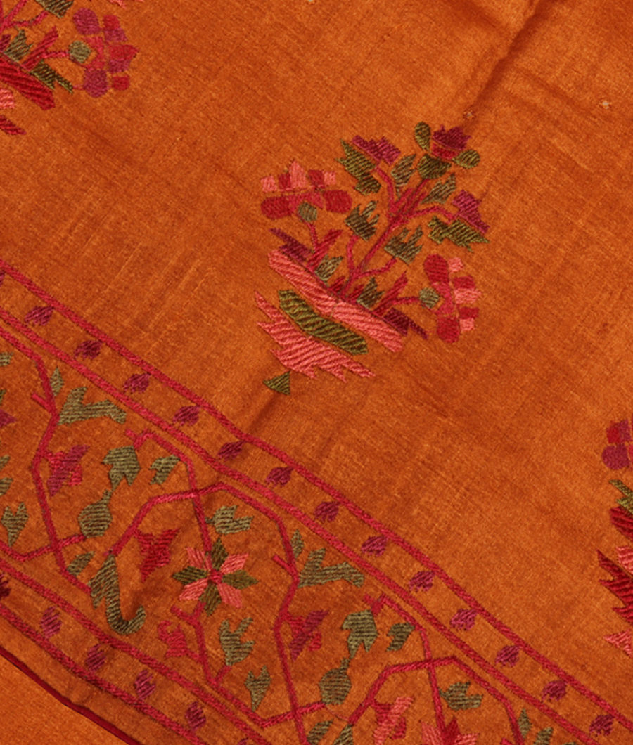 Rust Tussar Embroidery Saree T175732-image