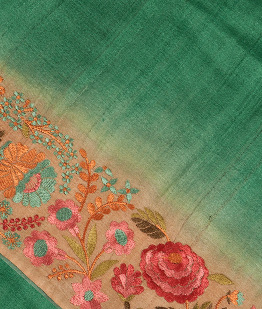 Green Tussar Embroidery Saree T263471-image