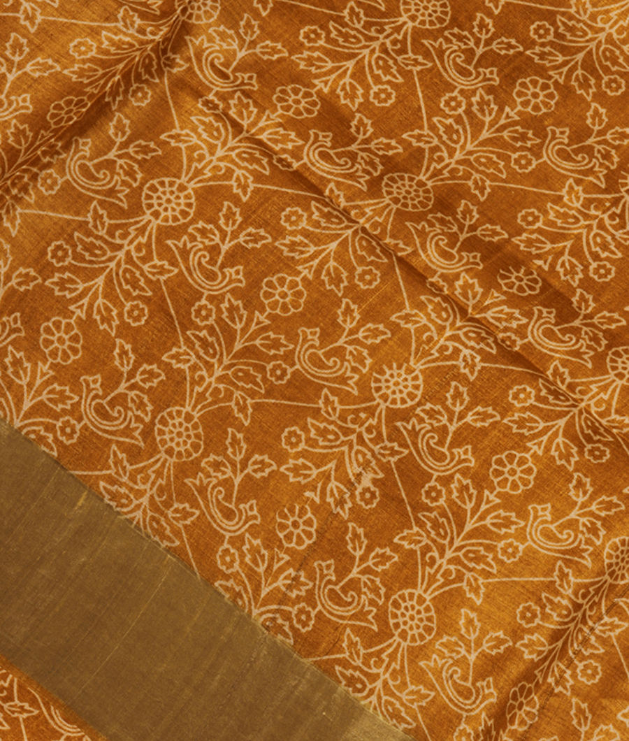 Yellow Tussar Printed Saree T271658-image