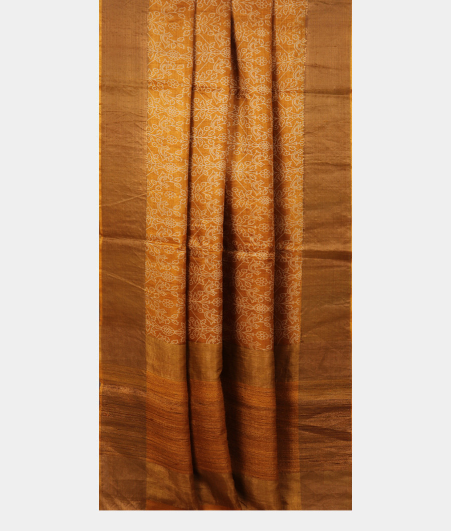 Yellow Tussar Printed Saree T2716582