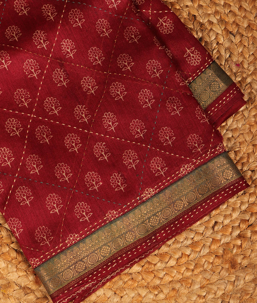 Maroon Soft Tussar Printed Saree T295292-image