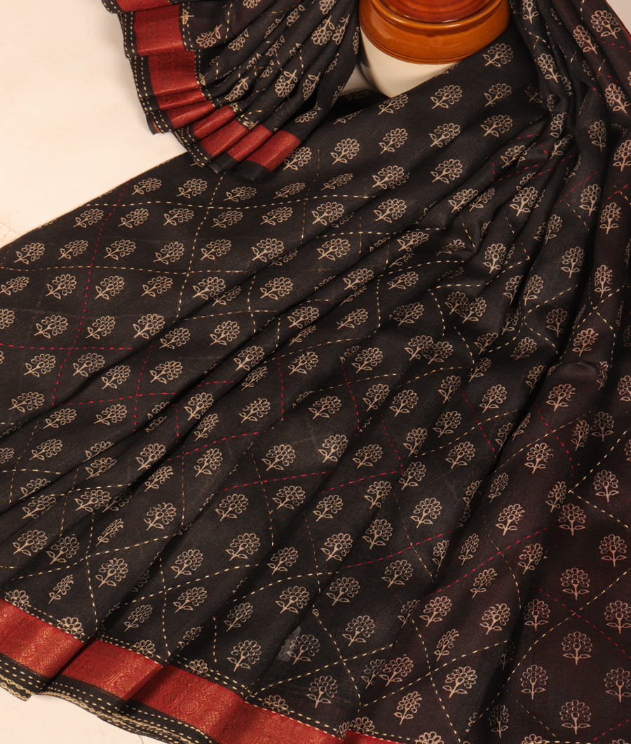 Black Soft Tussar Printed Saree T2952942