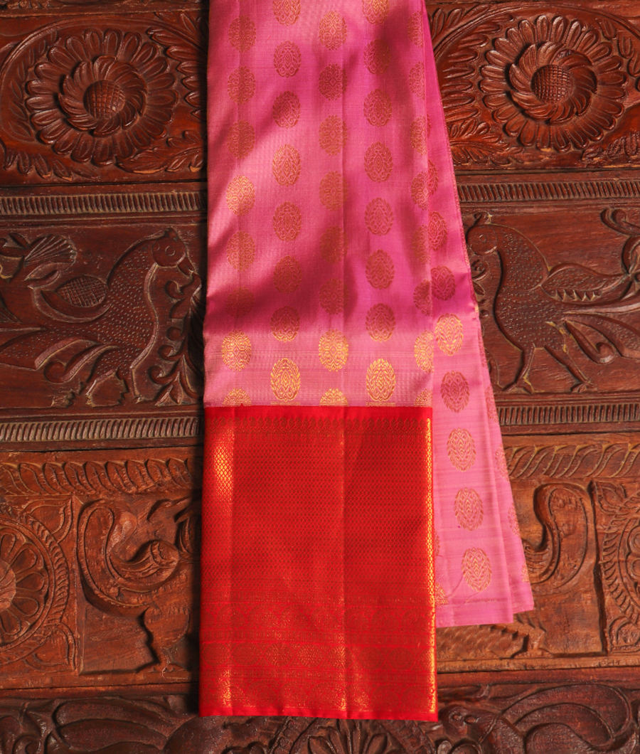 Pink Handwoven Kanjivaram Silk Pavadai T295604-image