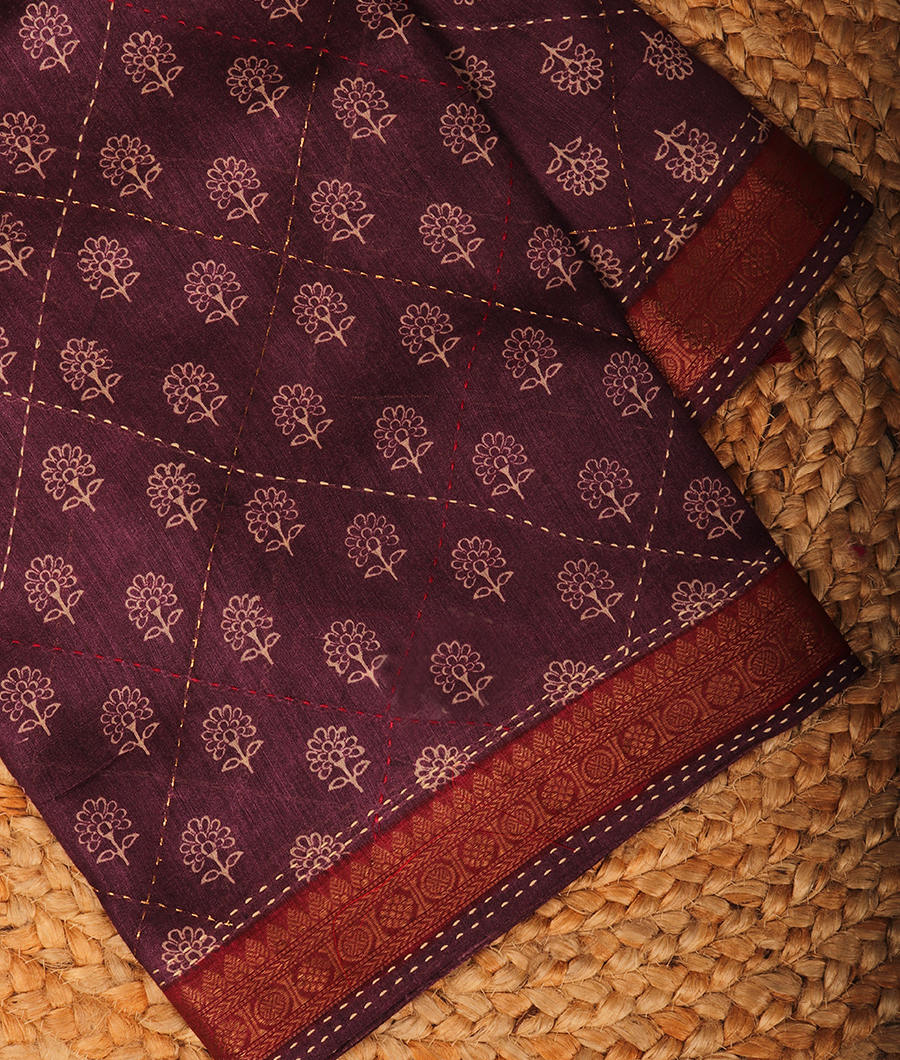 Burgundy Soft Tussar Printed Saree T295289-image