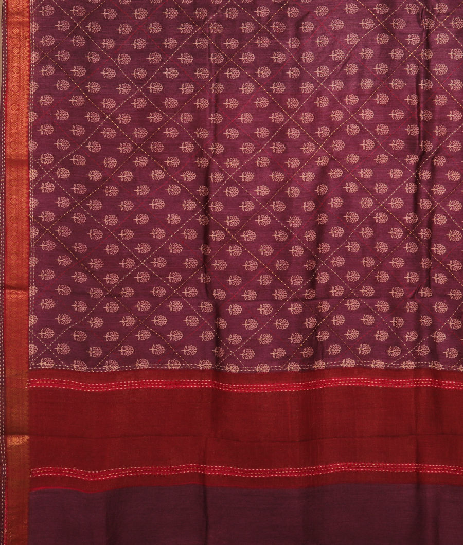 Burgundy Soft Tussar Printed Saree T2952894
