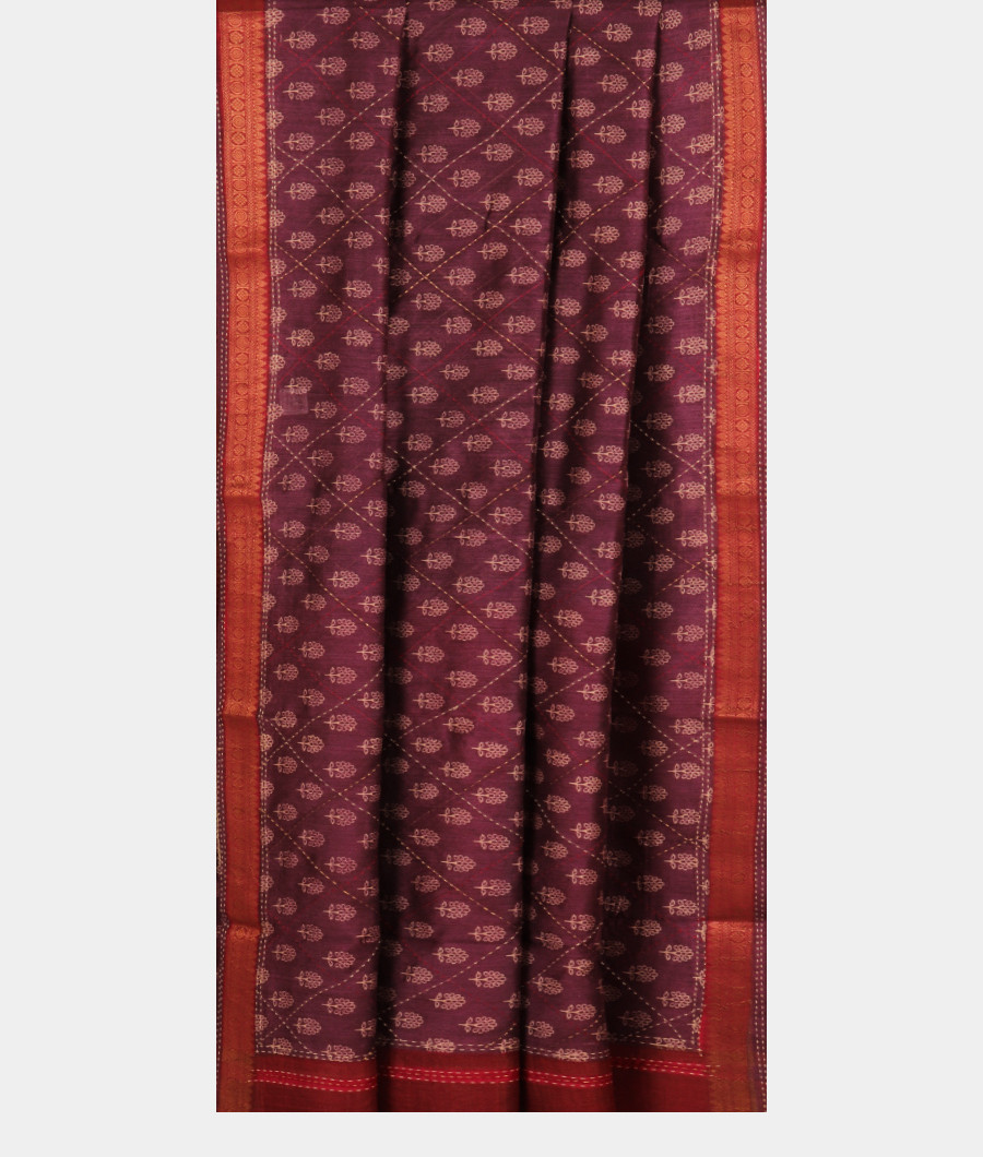 Burgundy Soft Tussar Printed Saree T2952895