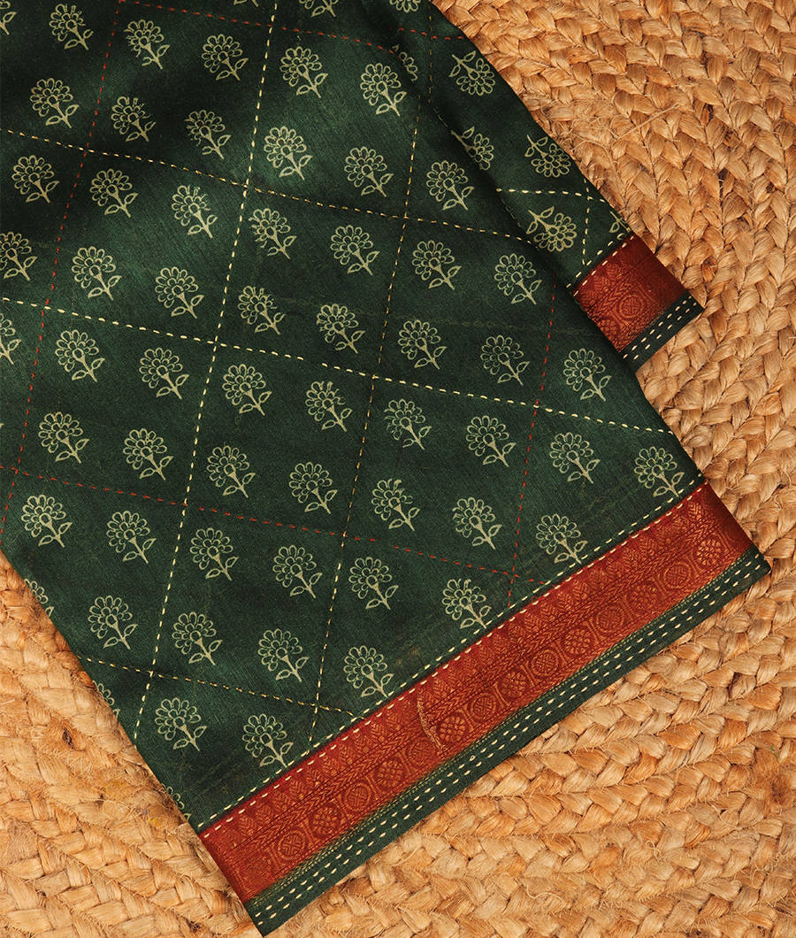 Green Soft Tussar Printed Saree T295254-image