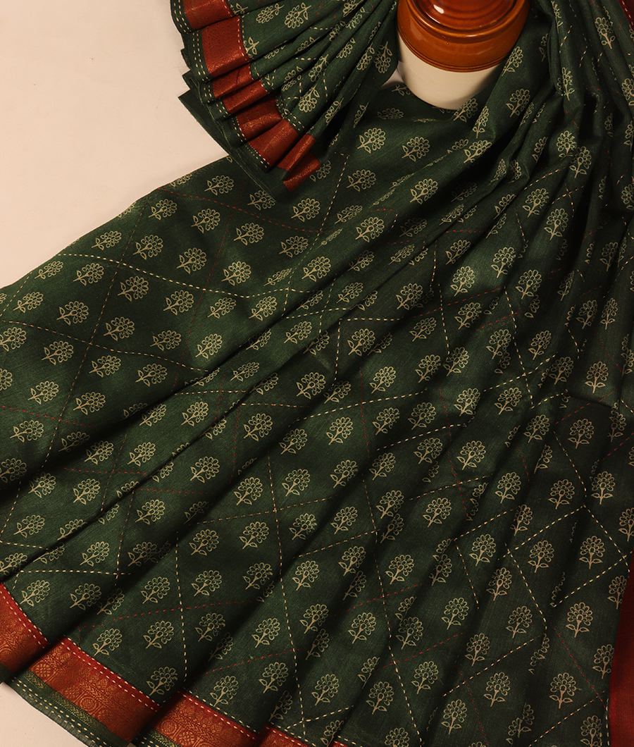 Green Soft Tussar Printed Saree T2952542