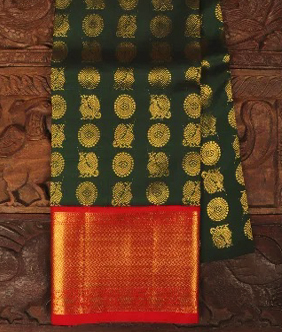 Bottle Green Handwoven Kanjivaram Silk Pavadai  T278634-image