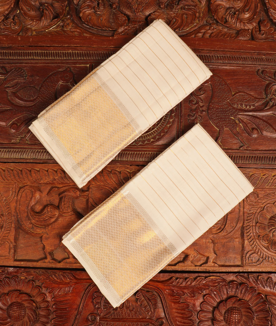 White Handwoven Kanjivaram Silk Dhoti and Vastharam T251580-image