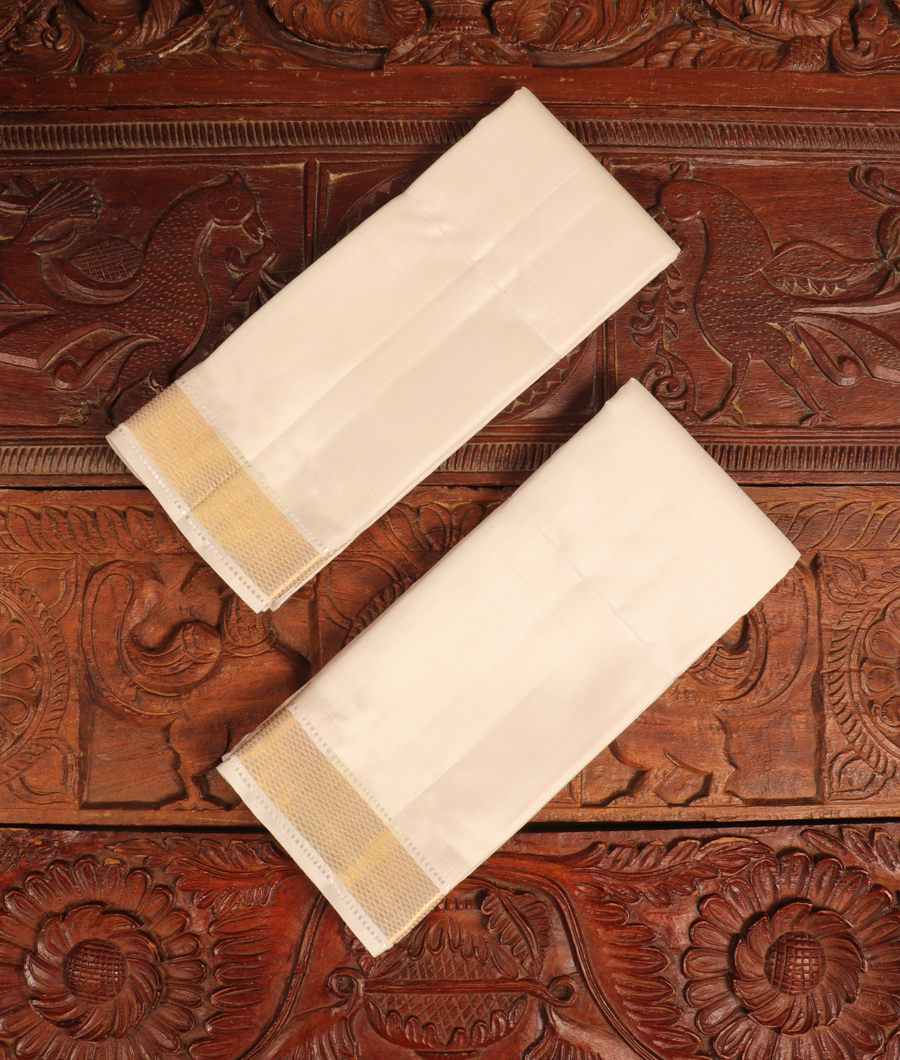 White Handwoven Kanjivaram Silk Dhoti and Vastharam T300872-image