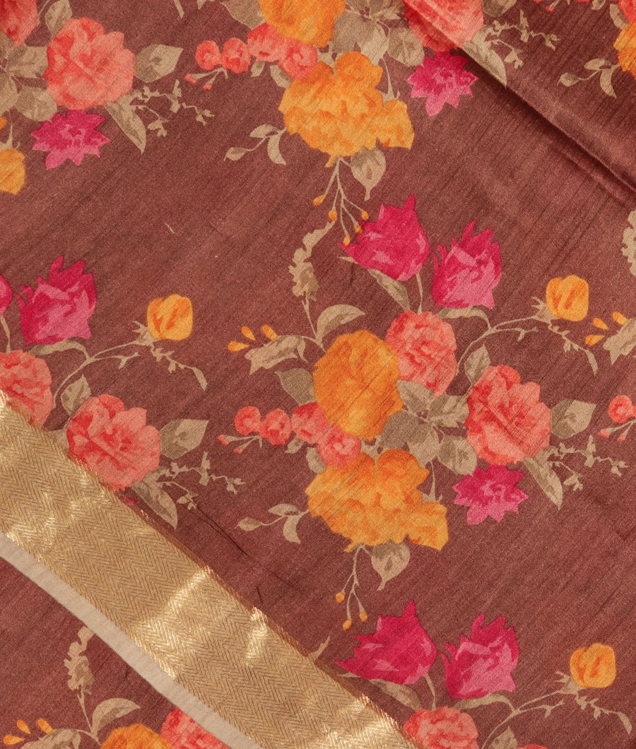 Light Brown Tussar Printed Saree T299517-image