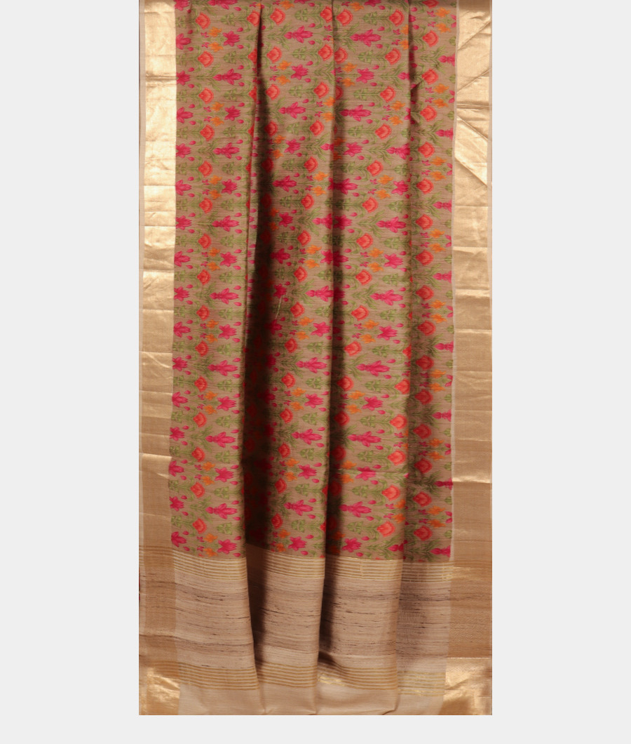 Grey Tussar Printed Saree T2995202