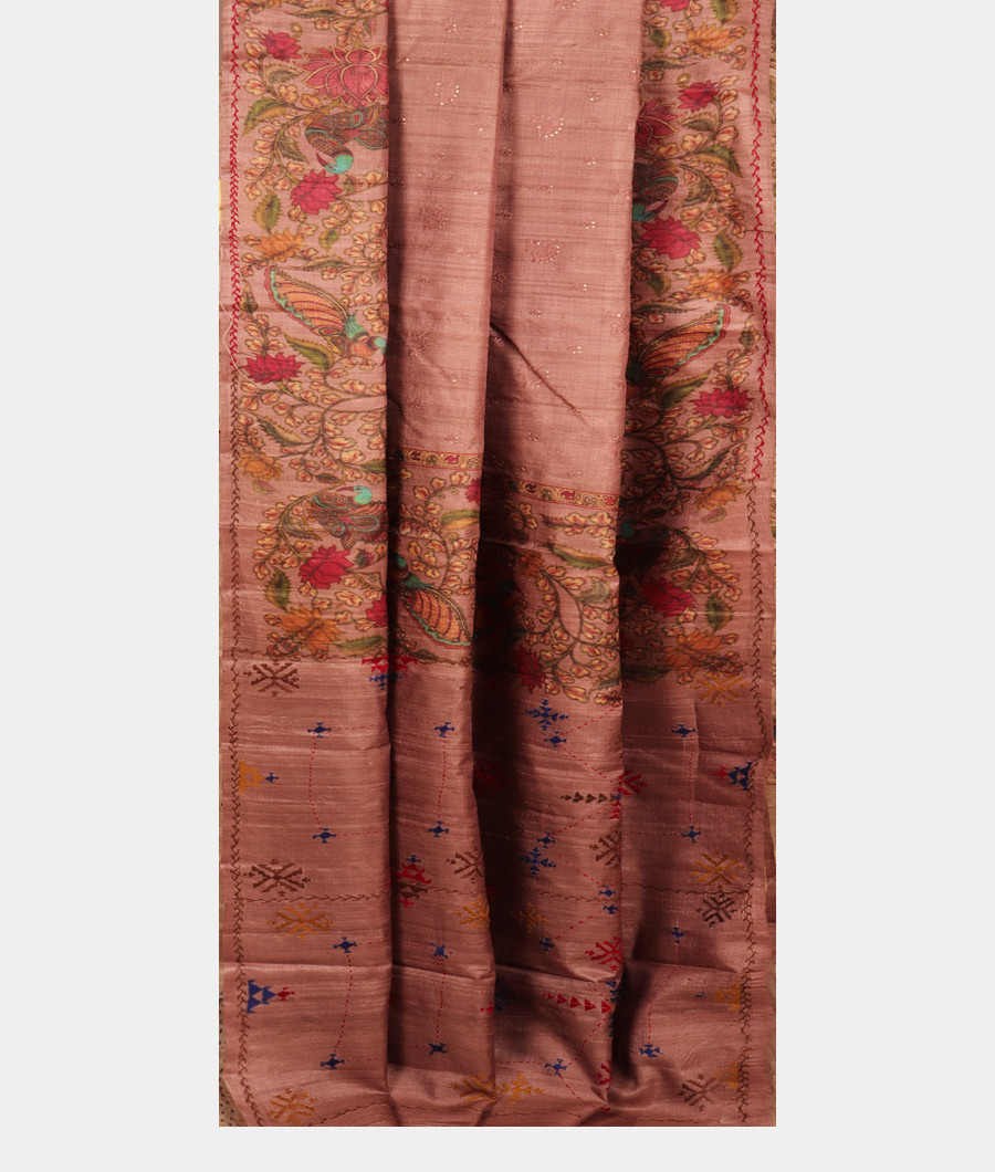 Mauve Pink Tussar Printed Saree T3010762