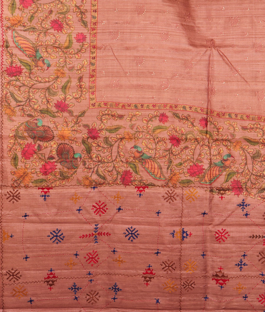 Mauve Pink Tussar Printed Saree T3010764
