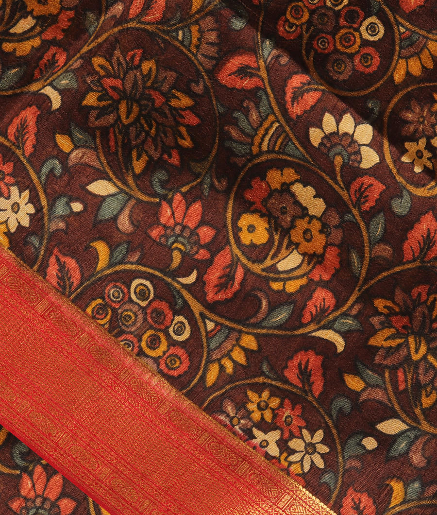 Brown Printed Raw Silk Saree T289617-image