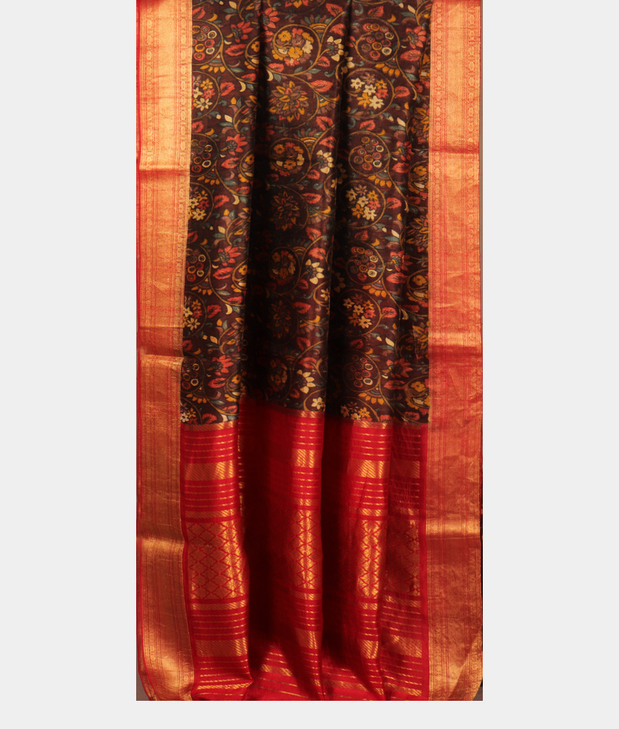 Brown Printed Raw Silk Saree T2896172