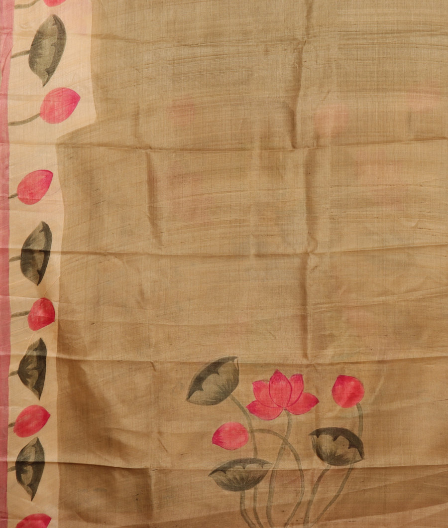 Light Brown Tussar Printed Saree T3003463