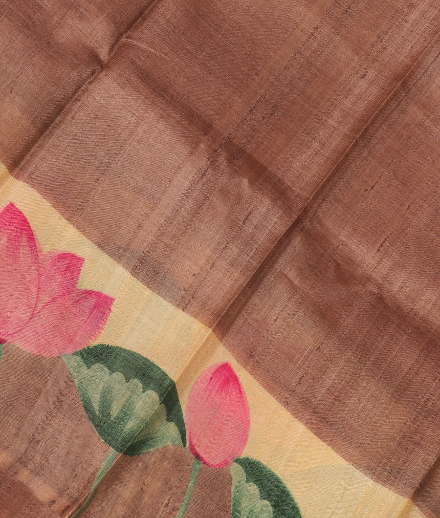 Greyish Brown Tussar Printed Saree T300341-image
