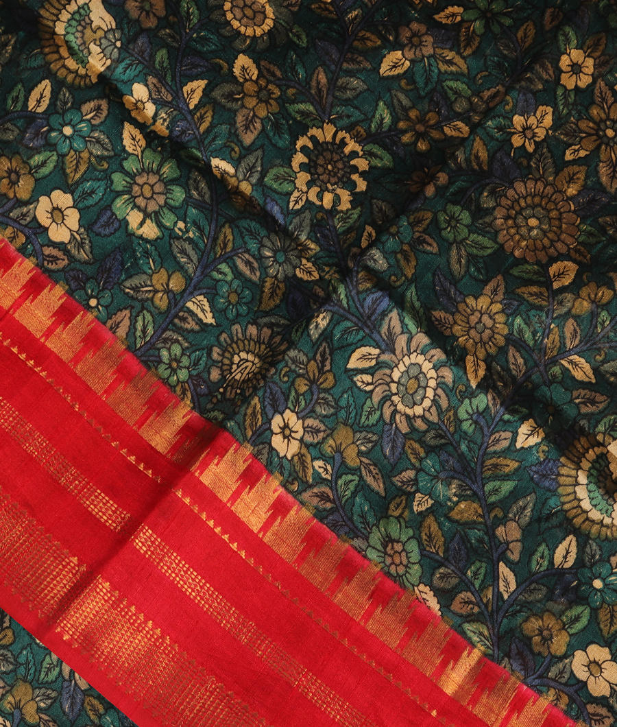 Blue Printed Raw Silk Saree T301462-image