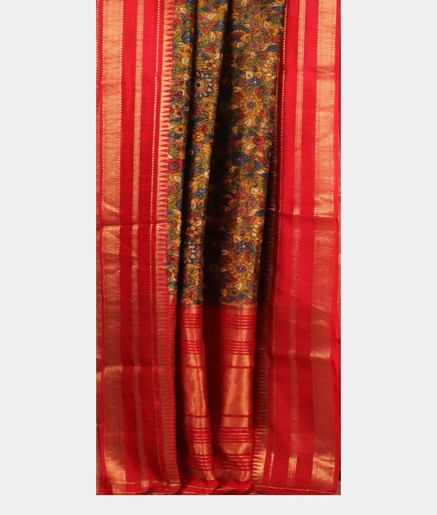 Yellow Printed Raw Silk Saree T3014642