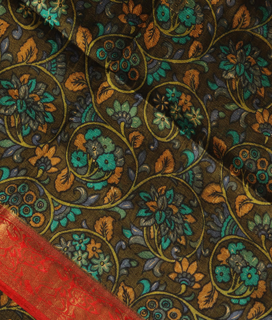 Green Printed Raw Silk Saree T289609-image