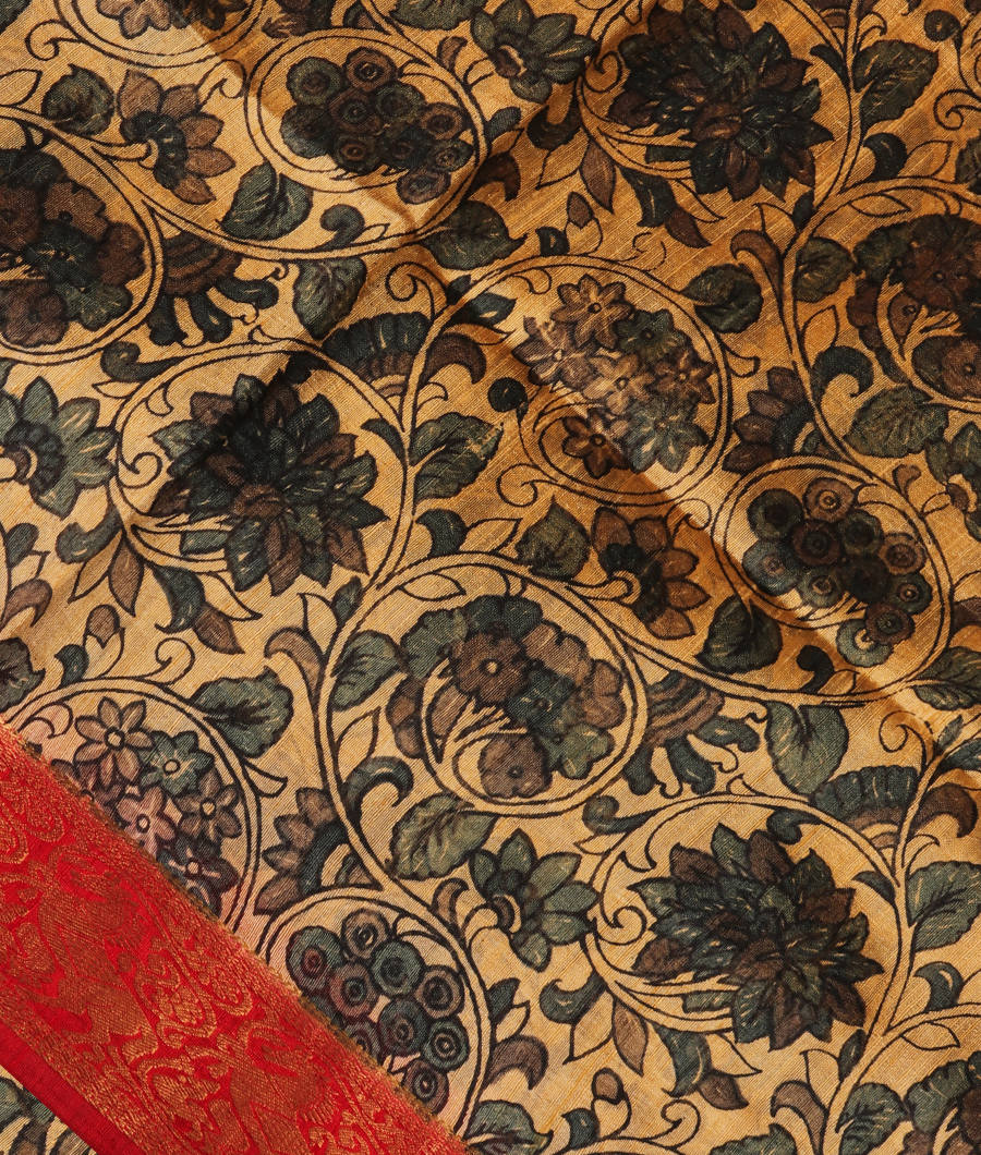 Beige Printed Raw Silk Saree T289611-image