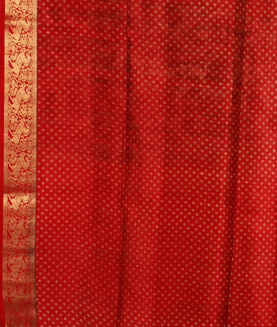 Beige Printed Raw Silk Saree T2896113