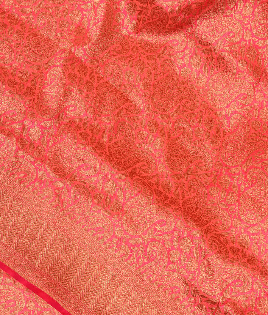 Pinkish Orange Banaras Silk Saree T291376-image