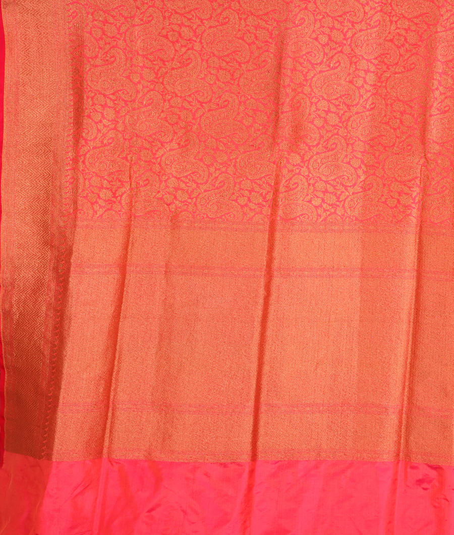 Pinkish Orange Banaras Silk Saree T2913764