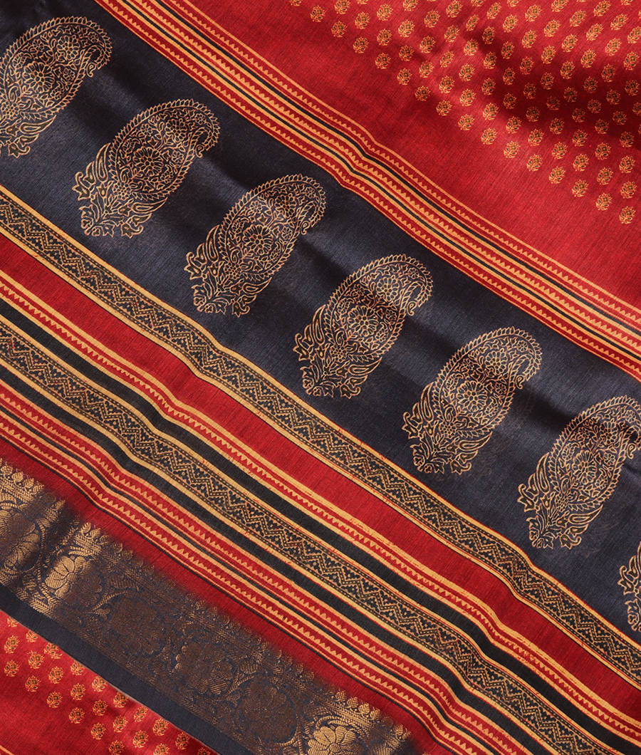 Red Tussar Printed Saree T298198-image