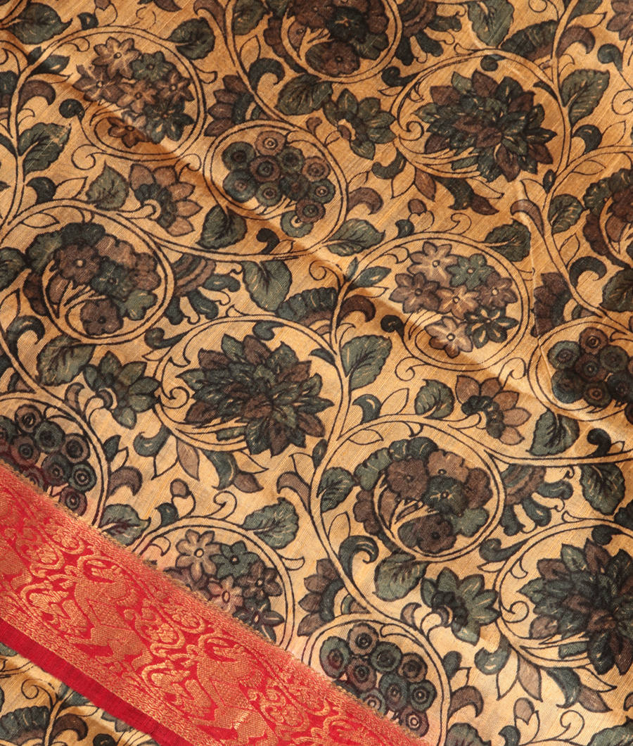 Off White Tussar Printed Saree T279183-image