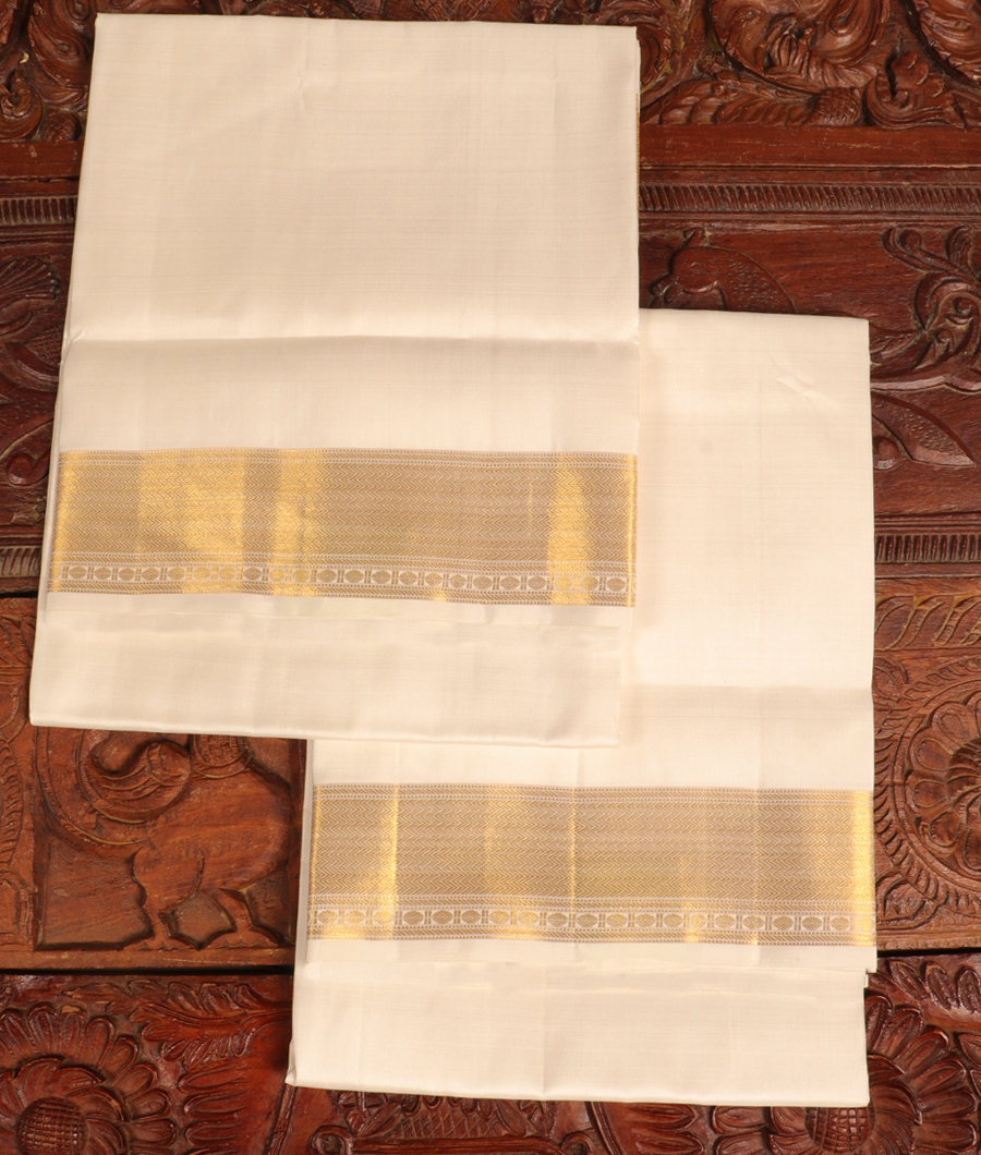 White Handwoven Kanjivaram Silk Dhoti and Vastharam T298298-image