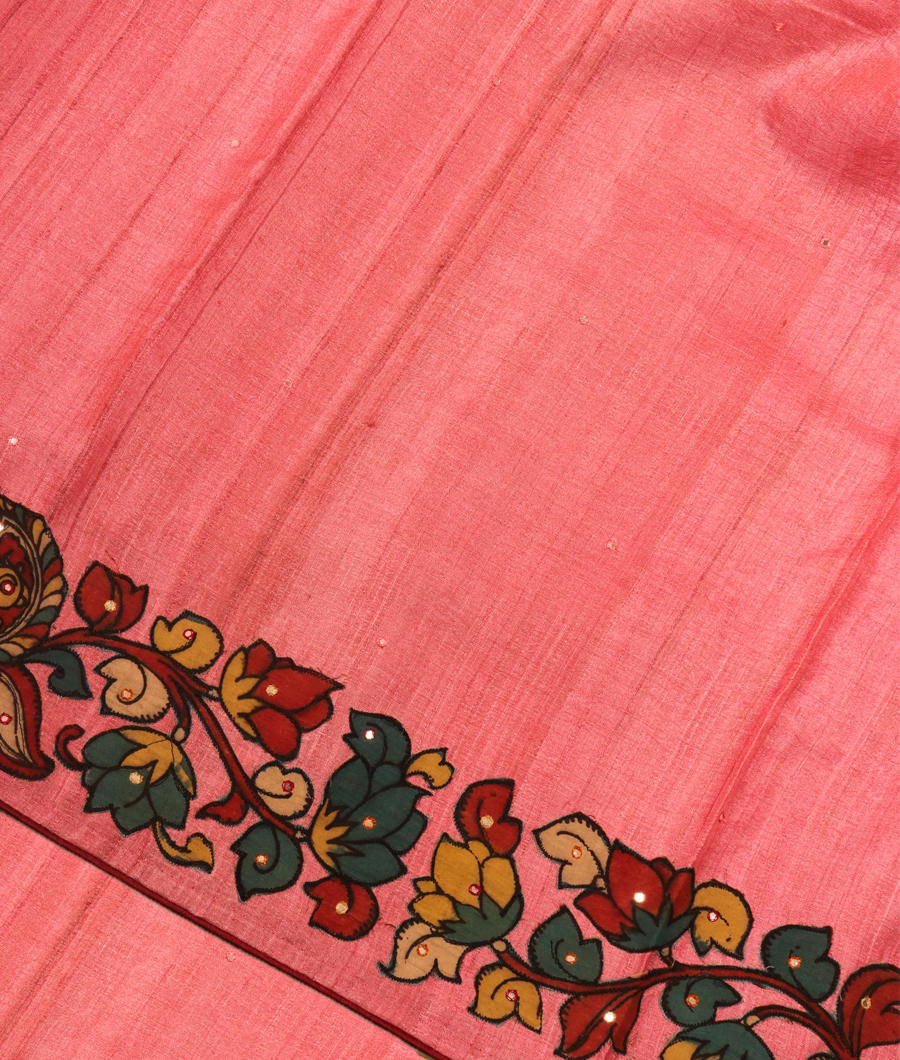 Light Pink Tussar Patch Work Saree T303465-image
