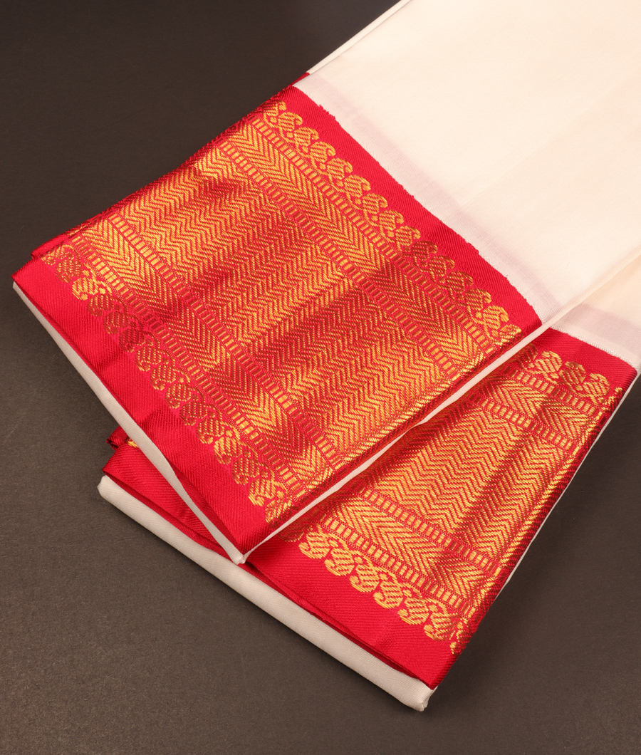 White Handwoven Kanjivaram Silk Dhoti and Vastharam T266512-image