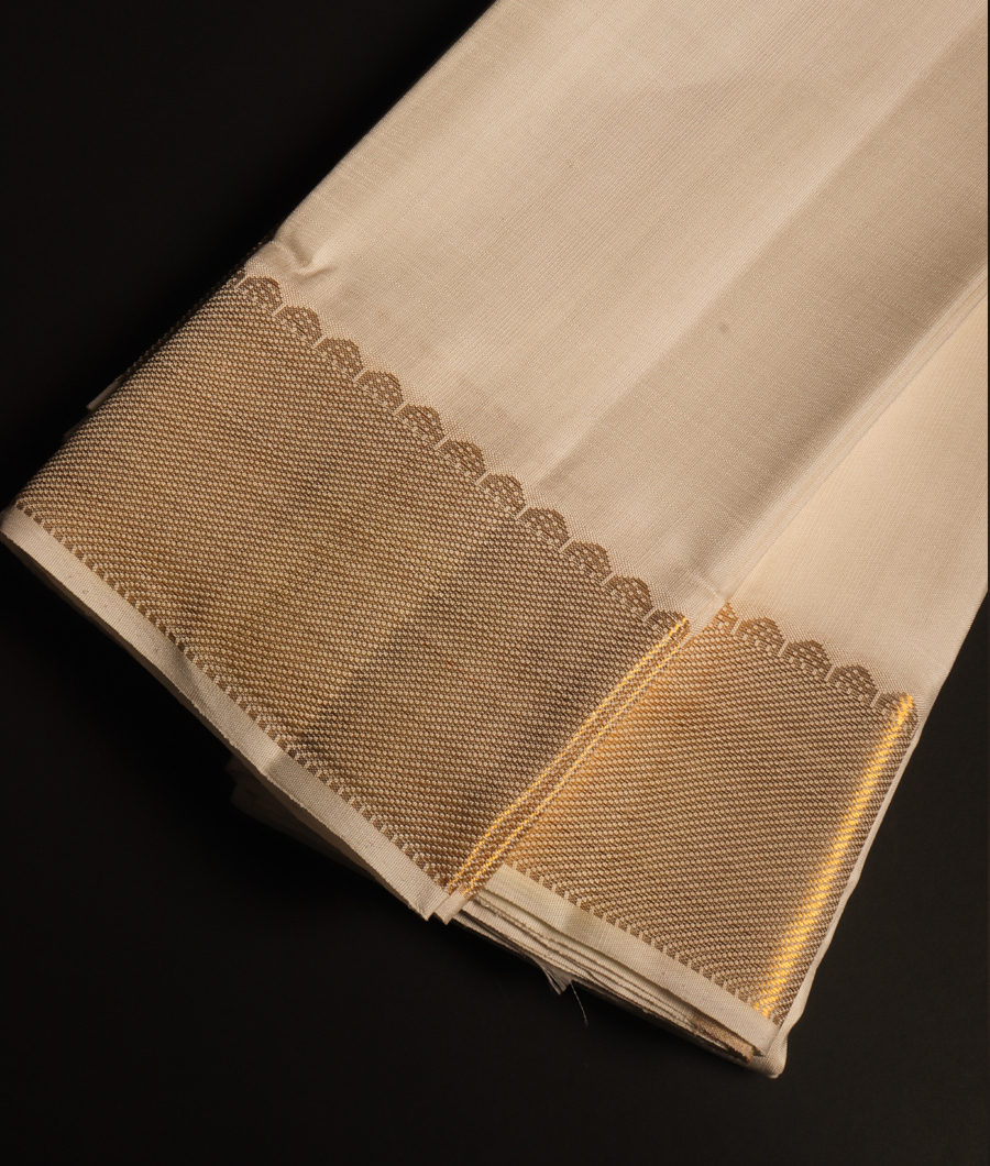 White Handwoven Kanjivaram Silk Dhoti and Vastharam T302546-image