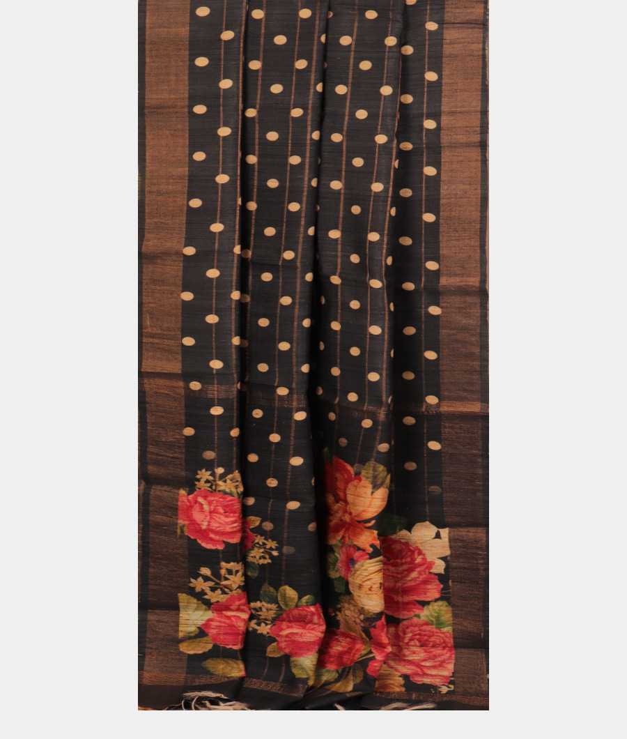 Black Tussar Printed Saree T2889912
