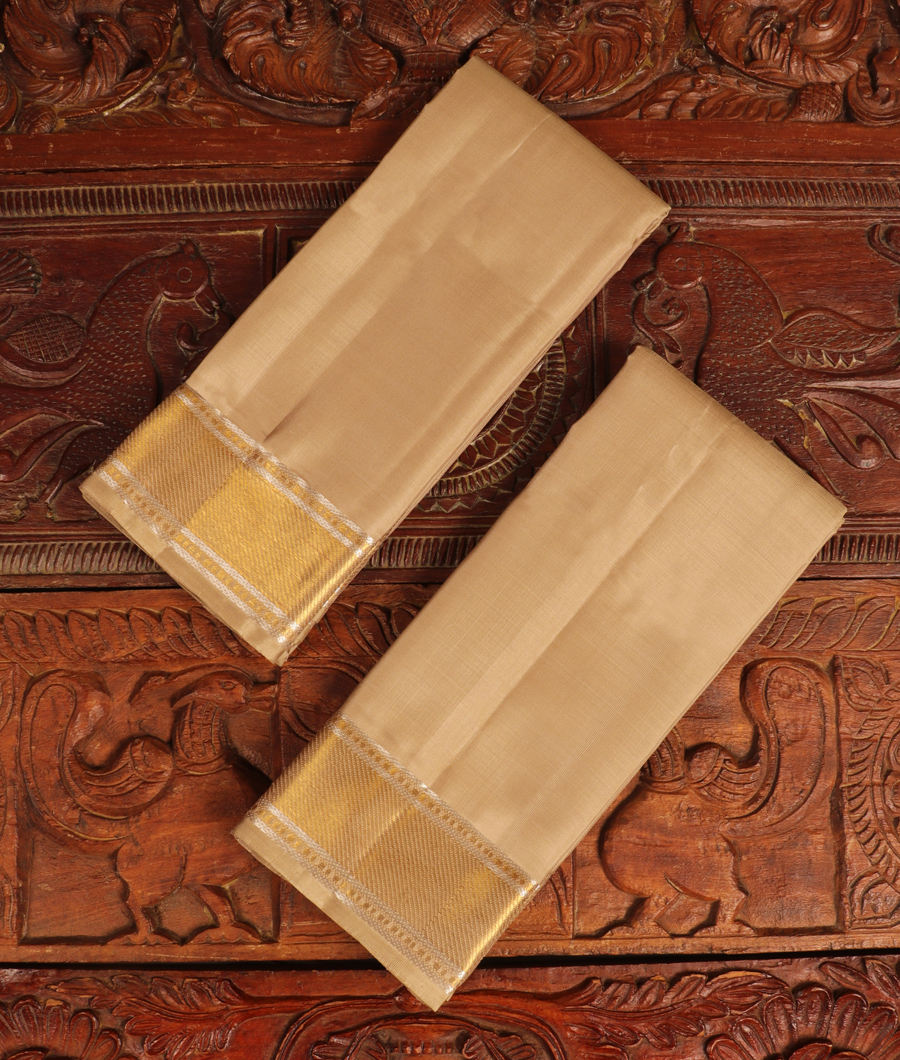 Light Grey Handwoven Kanjivaram Silk Dhoti and Vastharam T300878-image