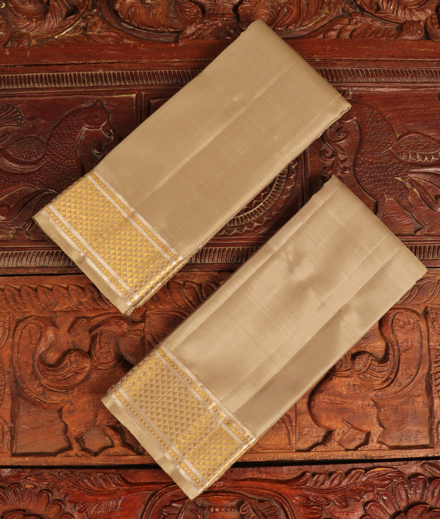 Grey Handwoven Kanjivaram Silk Dhoti and Vastharam T301862-image