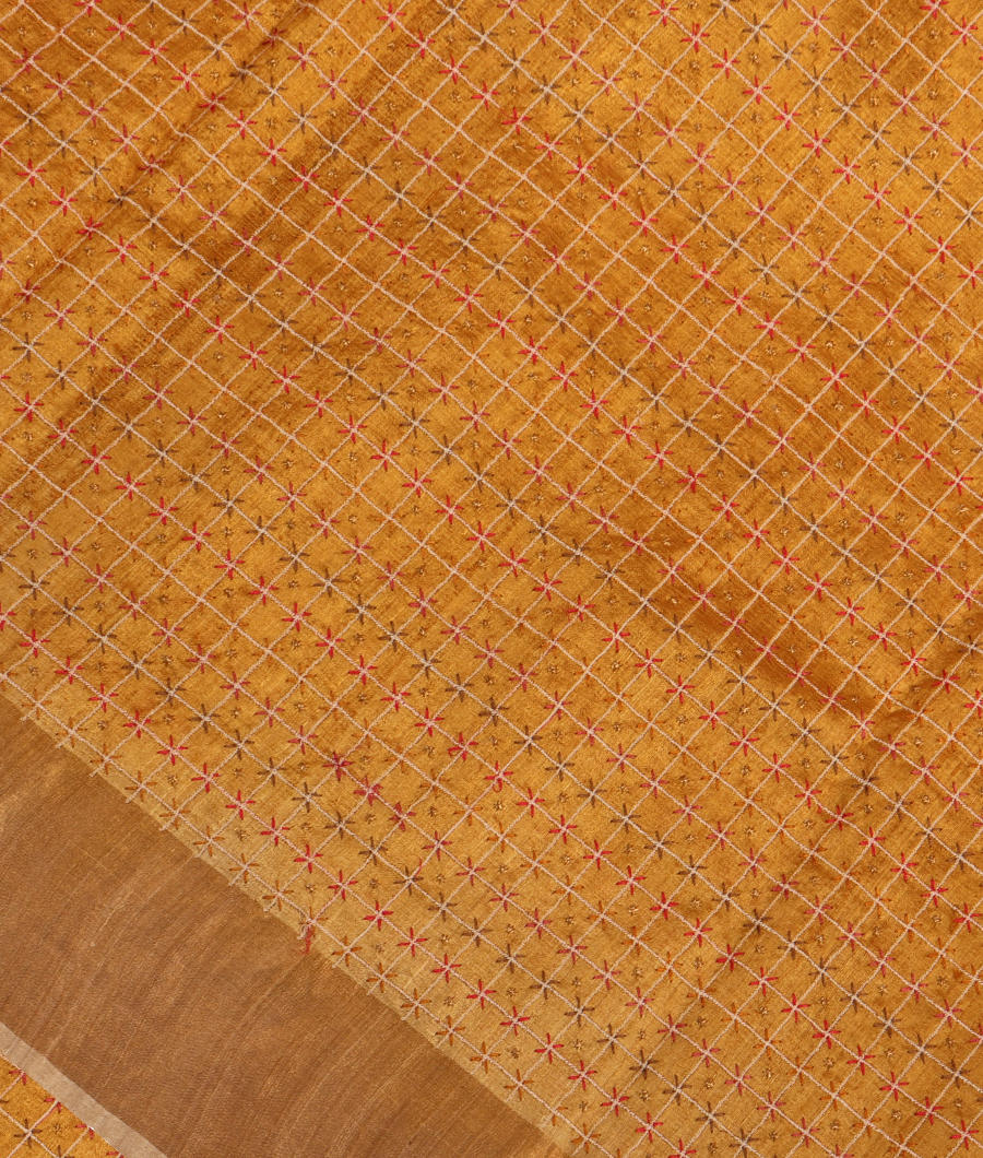 Yellow Tussar Embroidery Saree T295161-image