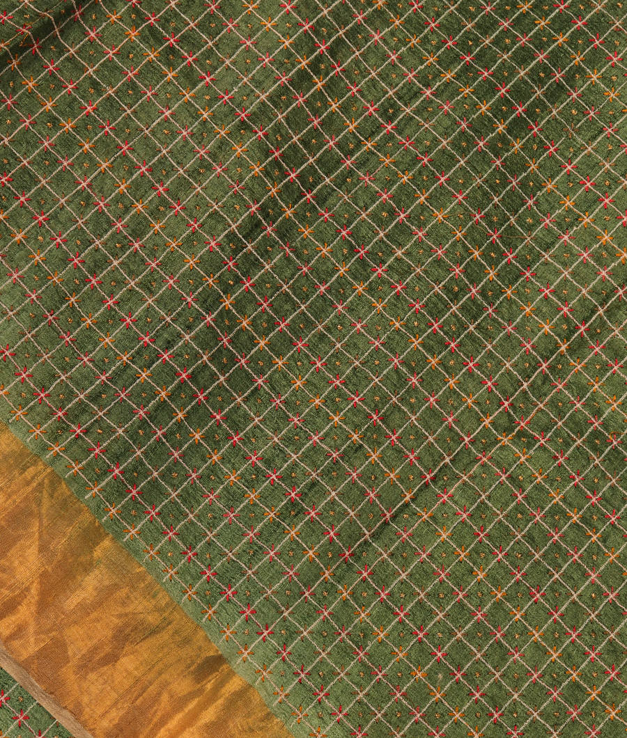 Green Tussar Embroidery Saree T295165-image