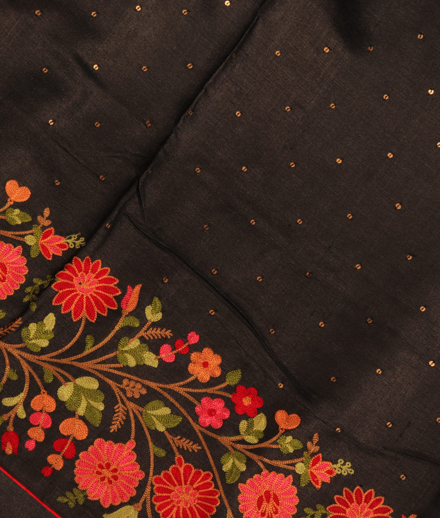 Black Tussar Embroidery Saree T137044-image