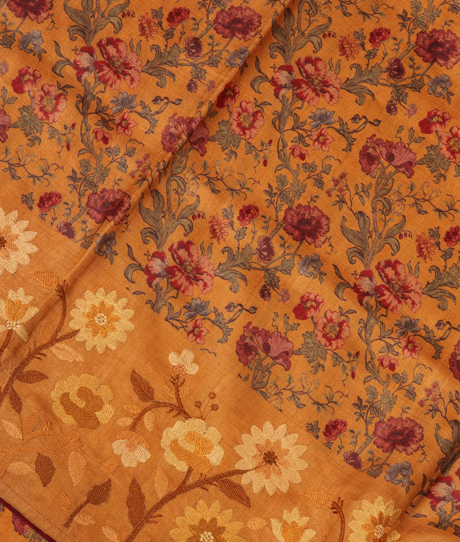 Mustard Yellow Tussar Embroidery Saree T290393-image