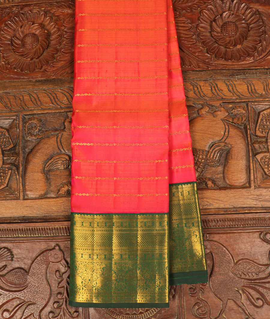 Orangish Pink Handwoven Kanjivaram Silk Saree T299141-image